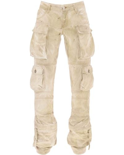 The Attico 'essie' Cargo Pants With Marble Effect - Natural