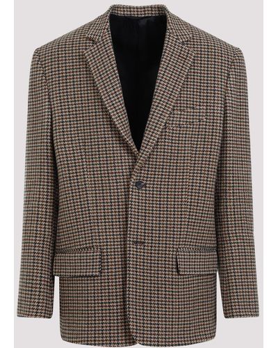 Balenciaga Beige Wool Houndstooth Jacket - Brown