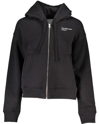 Calvin Klein Sleek Hooded Fleece Sweatshirt With Embroidery - Black