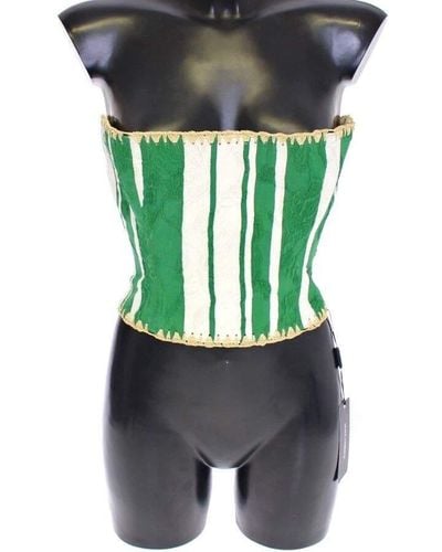 Dolce & Gabbana Green Striped Corset Woven Raffia Waist Belt