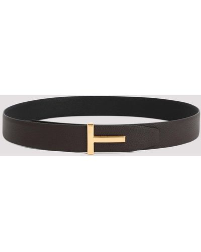 Tom Ford Brown Black Grained Calf Leather Belt