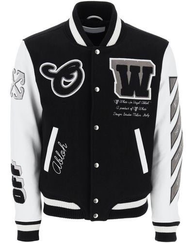 Off-White c/o Virgil Abloh Logo Wool-blend Varsity Jacket - Black