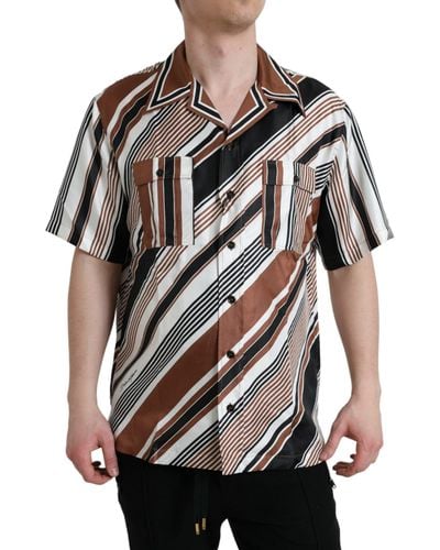 Dolce & Gabbana Silk Striped Short Sleeve Shirt - Black