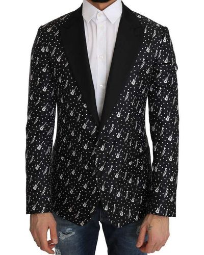 Dolce & Gabbana Silk Jazz Guitar Blazer Jacket - Black