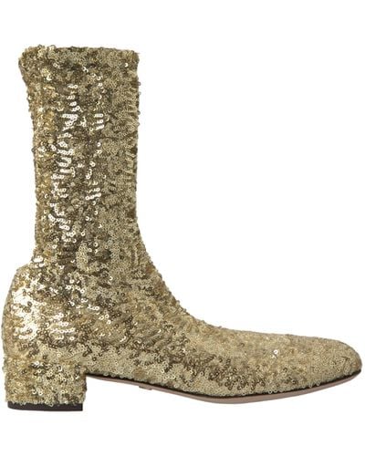 Dolce & Gabbana Gold Sequined Short Boots Stretch Shoes - Green