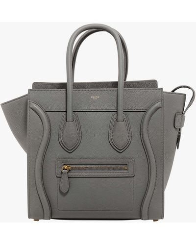 Celine Leather Zip Closure Handbags - Gray
