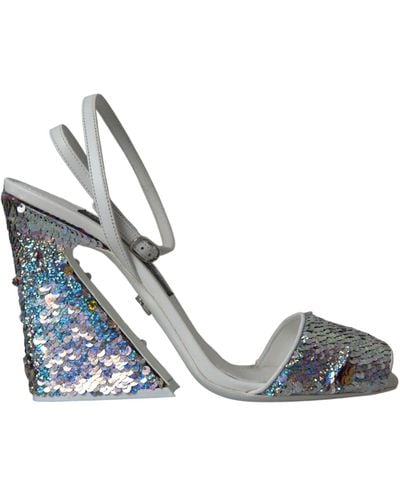 Dolce & Gabbana Sequin Ankle Strap Sandals Shoes - Blue