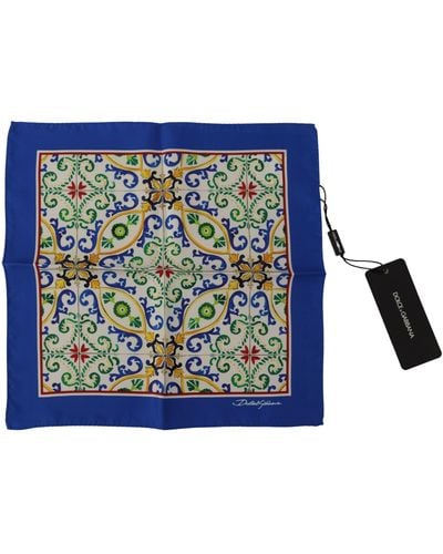 Dolce & Gabbana Majolica Printed Square Handkerchief Scarf - Blue