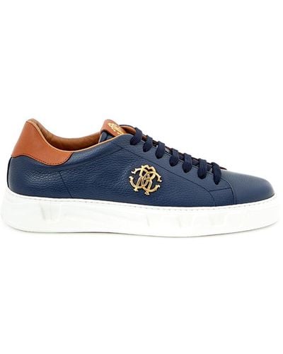 Roberto Cavalli Elegant Leather Trainers With Accents - Blue