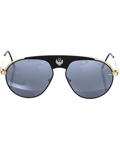 Frankie Morello Sleek Metallic Shield Sunglasses With Smoke Lens - Blue