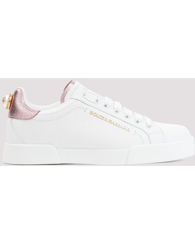 Dolce & Gabbana White And Pink Leather Trainers