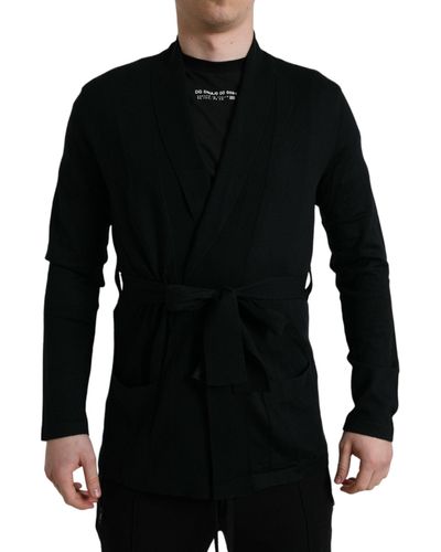 Dolce & Gabbana Cashmere Long Sleeves Belted Wrap Robe - Black