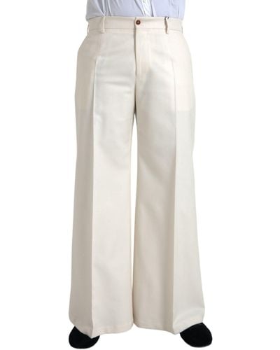 Dolce & Gabbana Wool Wide Leg Mid Waist Trousers - White