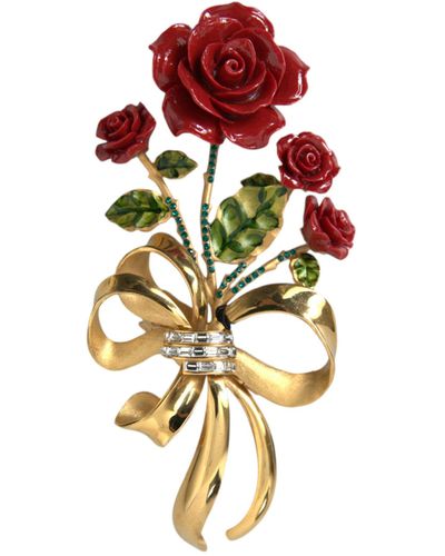 Dolce & Gabbana Tone Brass Rose Crystal Hair Clip - Red