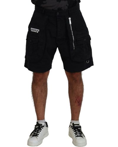 DSquared² Black Cotton Cargo Boxer Above Knee Shorts