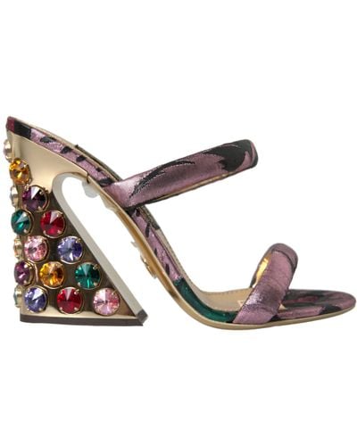 Dolce & Gabbana Multicolour Jacquard Crystals Sandals Shoes - White