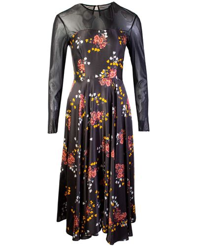 Lardini Printed Long Dress With Tulle Details - Black