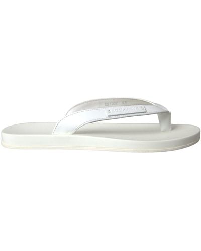 Dolce & Gabbana Calfskin Leather Slip On Flip Flop Shoes - White