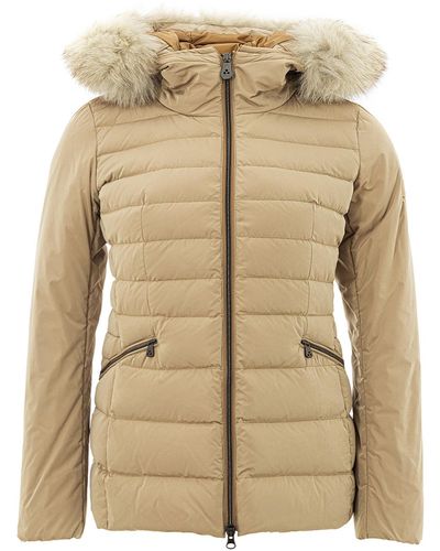 Peuterey Beige Quilted Jacket With Fur Detail - Natural