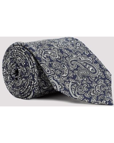 Dunhill Black Ink Mulberry Silk Paisley Printed 8cm Tie - Grey