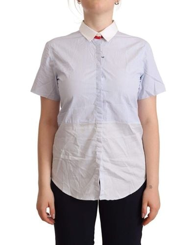 Aglini Light Blue Cotton Short Sleeves Collared Polo Top - White