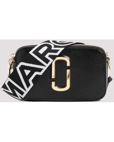 Marc Jacobs The Snapshort Shoulder Bag In White Leather - Black