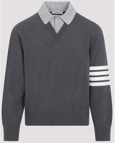 Thom Browne Medium Grey Cotton Polo With V