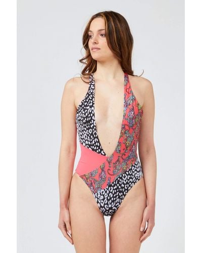 Custoline Fuchsia Patterned Swimsuit With Chic Neckline - Pink