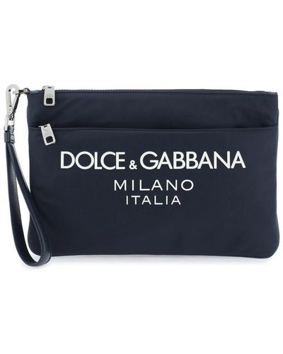 Dolce & Gabbana Nylon Pouch With Rubberized Logo - Blue