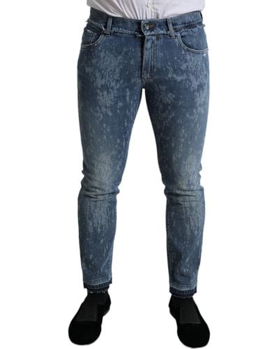 Dolce & Gabbana Blue Washed Skinny Cotton Stretch Denim Jeans