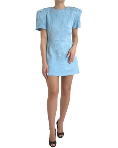 Dolce & Gabbana Elegant Sky- Floral Jacquard Mini Dress - Blue