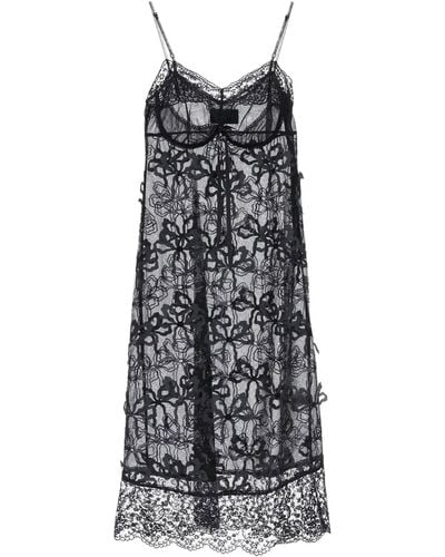 Simone Rocha Embroidered Tulle Slip Dress - Gray