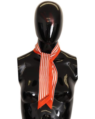 Dolce & Gabbana Stripes Twill Silk Foulard Scarf - Orange
