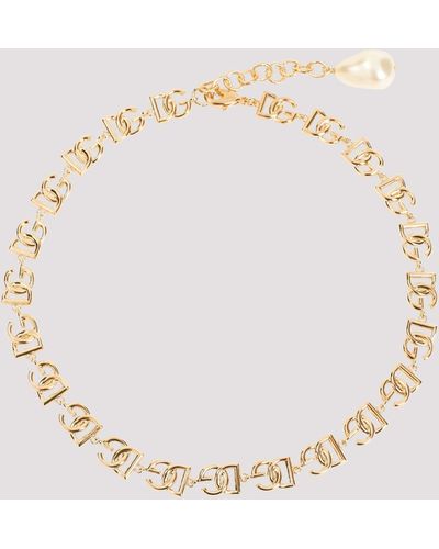 Dolce & Gabbana Golden Dg Logo Brass Necklace - Metallic