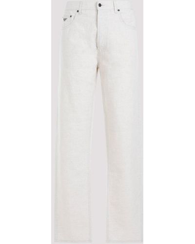 Prada Natural 5 Pockets Cotton Trousers - White