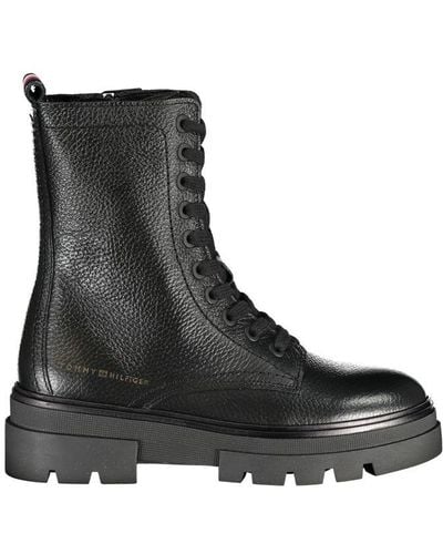 Tommy Hilfiger Elegant Laced Boots With Side Zip - Black
