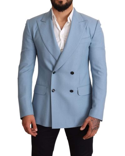 Dolce & Gabbana Dolce Gabbana Cashmere Silk Slim Fit Blazer Jacket - Blue