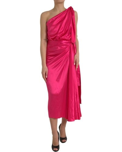 Dolce & Gabbana Elegant Fuchsia Silk One-Shoulder Wrap Dress - Pink