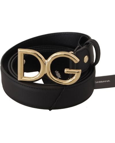 Dolce & Gabbana Elegant Leather Belt With Engraved Buckle - Black