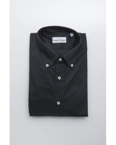 Robert Friedman Elegant Black Cotton Blend Button-down Shirt
