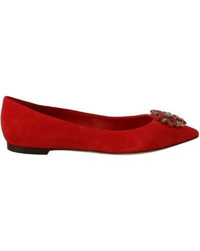 Dolce & Gabbana Crystal Embellished Suede Flats - Red