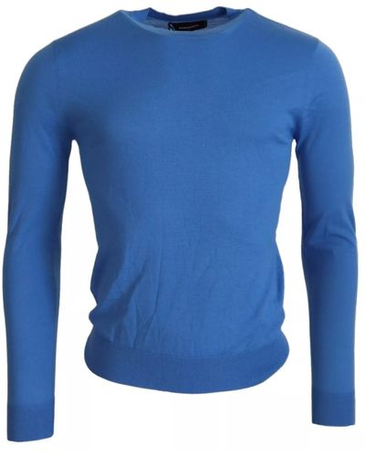 DSquared² Blue Wool Long Sleeves Crewneck Pullover Jumper