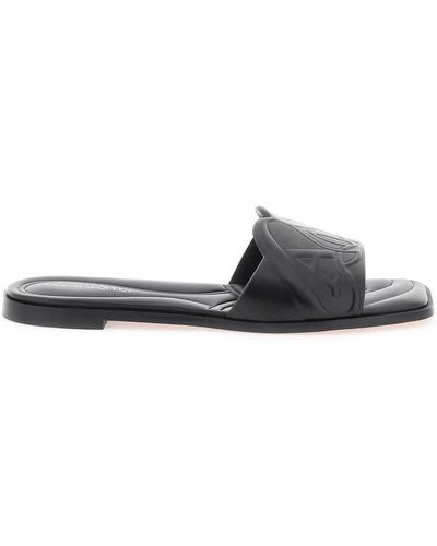 Alexander McQueen Leather Slides With Embossed Seal Logo - White