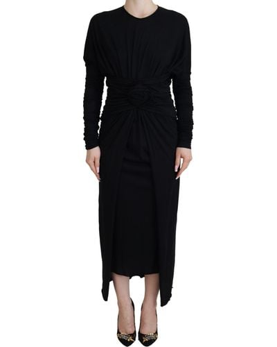 Dolce & Gabbana Elegant Sheath Wrap Dress With Long Sleeves - Black