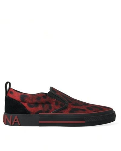 Dolce & Gabbana Red Black Leopard Loafers Men Trainers Shoes - Brown