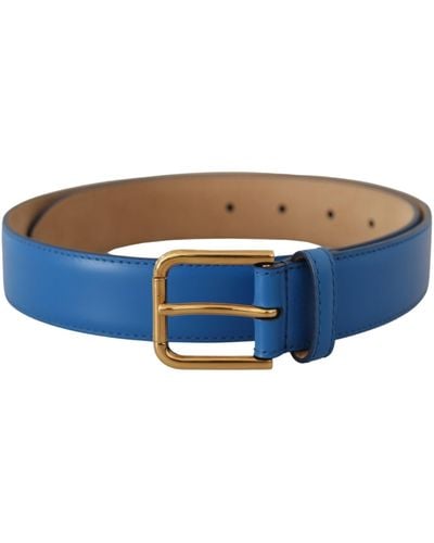 Dolce & Gabbana Elegant Leather Belt With Engraved Buckle - Blue