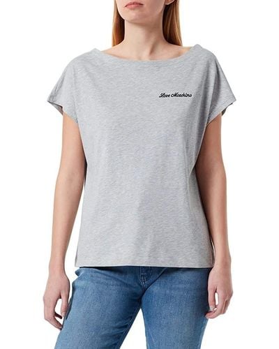 Love Moschino Chic Embroidered Heart Logo Cotton Tee - Grey
