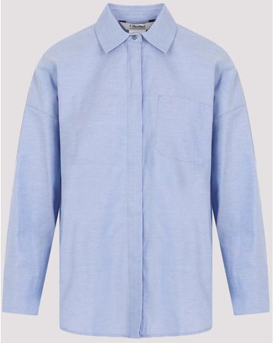MAX MARA'S White Lodola Cotton Shirt - Blue