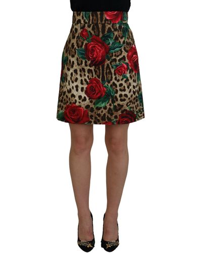 Dolce & Gabbana Elegant Leopard Rose Print Mini Skirt - Black
