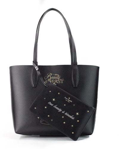 Kate Spade Disney Beauty And The Beast Small Leather Reversible Tote Handbag - Black